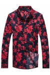 APTRO Men's Cotton Print Holiday Style Long Sleeve Floral Shirt